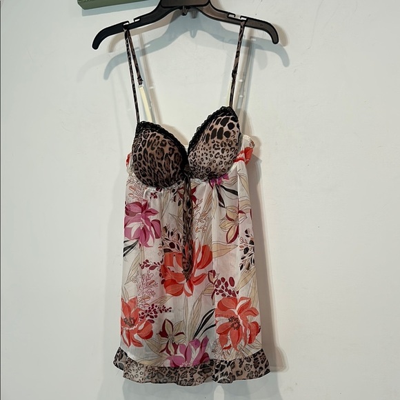 Vintage Bisou Bisou Floral Leopard mini Chemise slip medium women’s Y2K - Picture 5 of 6